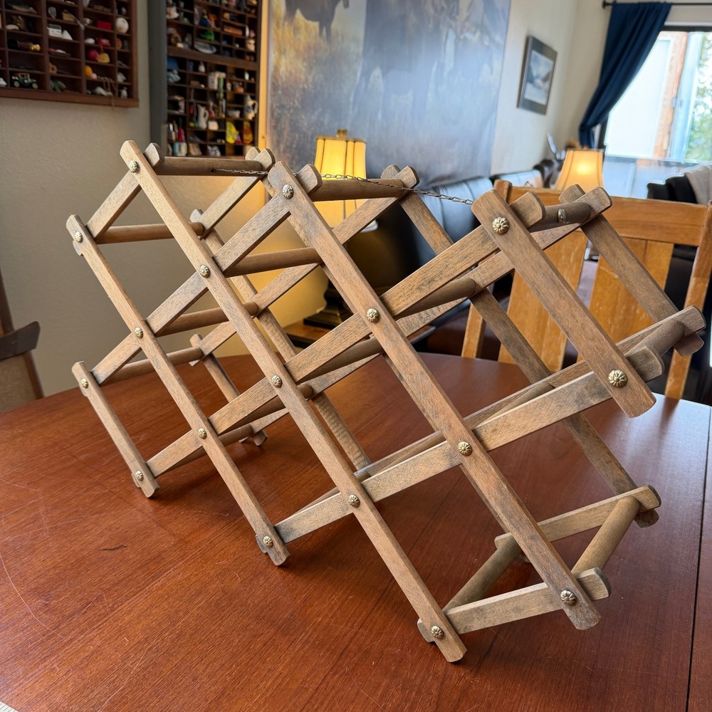 Vintage Wooden Accordion Wine Rack Cottagecore Mid Century Rustic Reto Farmhouse